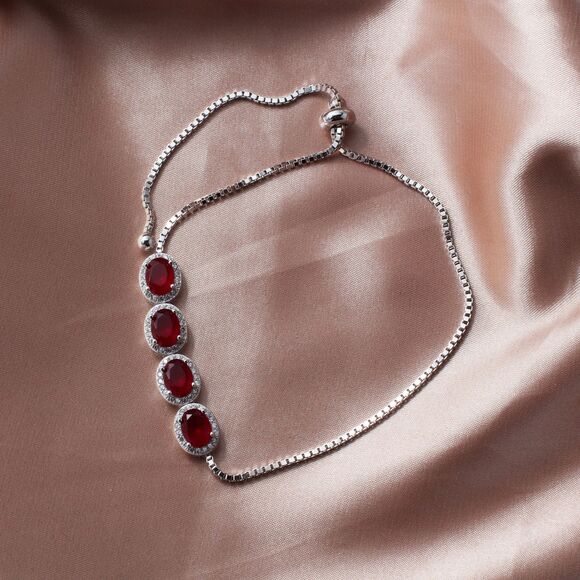 Adjustable Red Stone Bracelet 9258 Sterling Silver with Stunning CZ - Picture 3 of 8